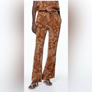 Zara tan brown patterned summer pants